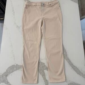 Chico’s Platinum Denim Ankle Jeans Womens Size 28” StraightLeg Blush Pink/Beige